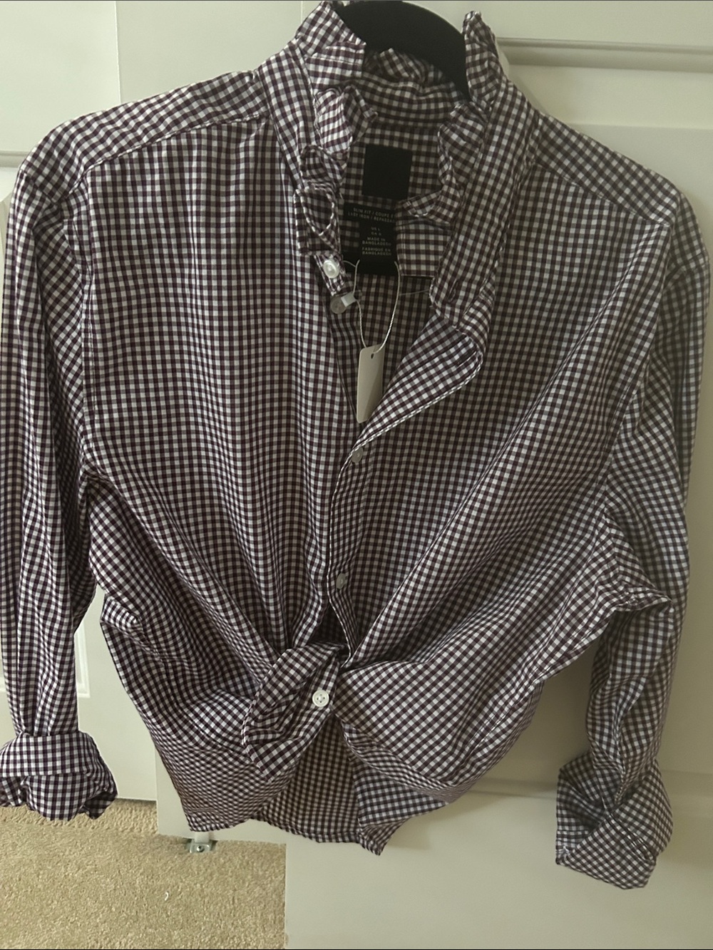 One of a kind  Button-Down Shirt - Burgundy/White recreated for a woman